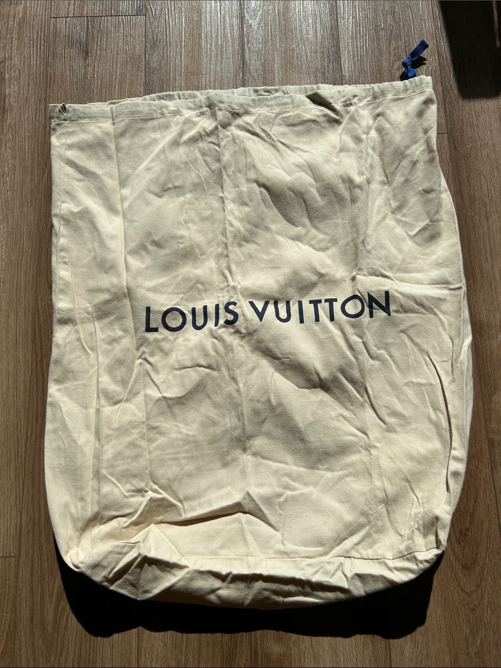 Louis Vuitton Cream Dust Bag with Blue Logo